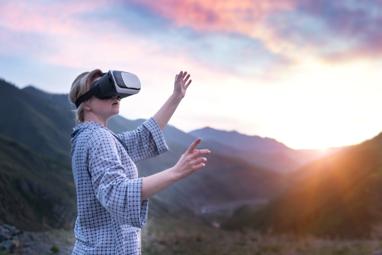 Senior Living Resident Experiencing Virtual Reality Travel